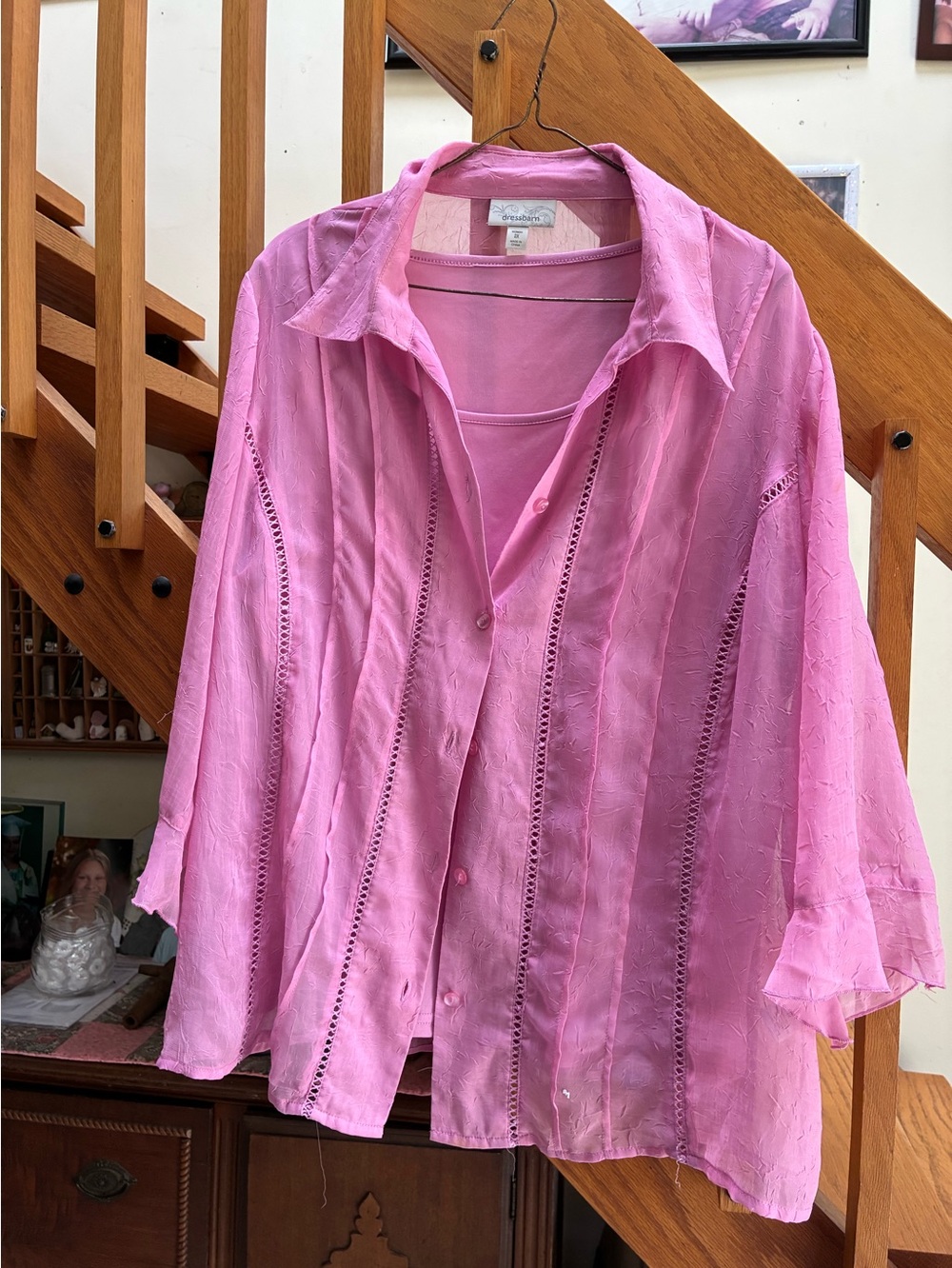 Dressbarn Pink Sheer Button-Up Blouse with Tank Twin Set 2X